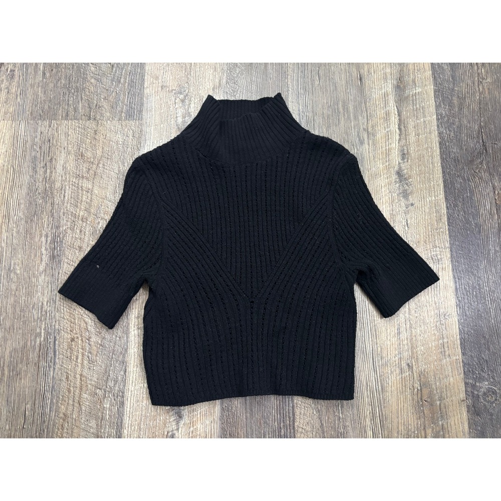 Intimately Free People Black‎ Ribbed Mock Neck Short Sleeve Crop Sweater M